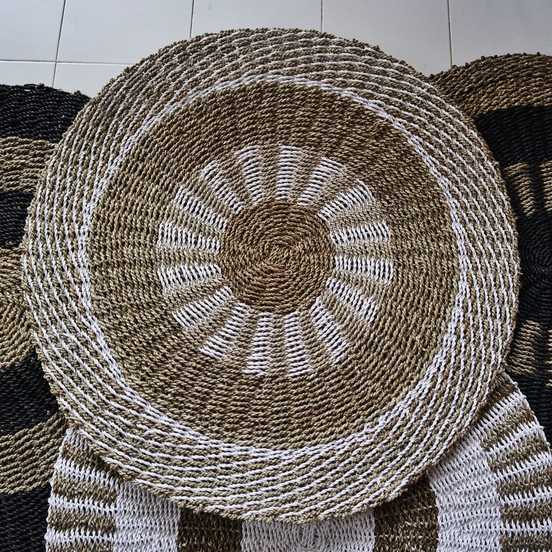 Rond Vloerkleed Zeegras - Wit & Tan - Binnenzon - 1m