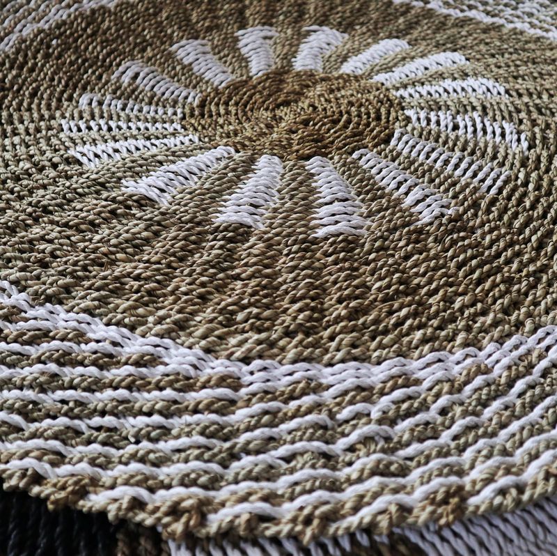 Rond Vloerkleed Zeegras - Wit & Tan - Binnenzon - 1m