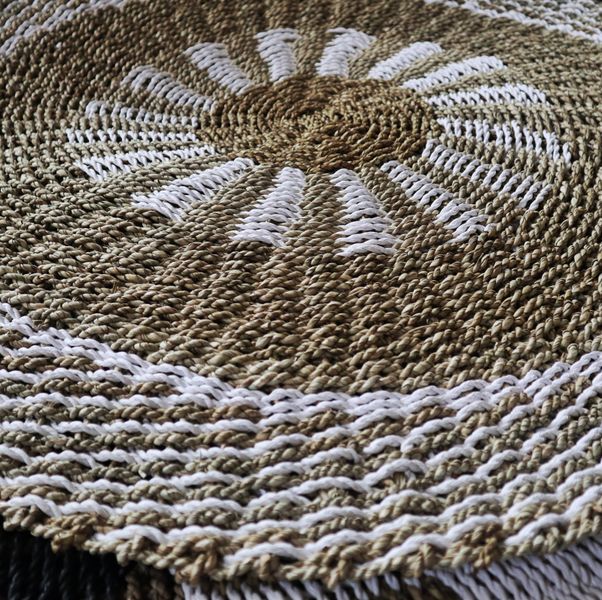 Rond Vloerkleed Zeegras - Wit & Tan - Binnenzon - 1m