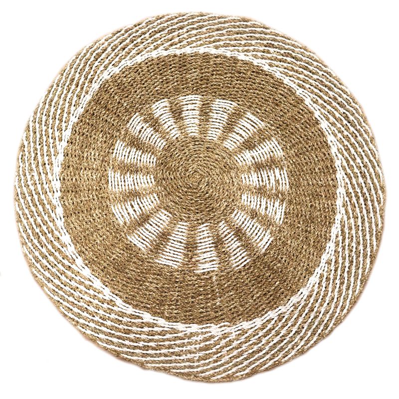 Rond Vloerkleed Zeegras - Wit & Tan - Binnenzon - 1m
