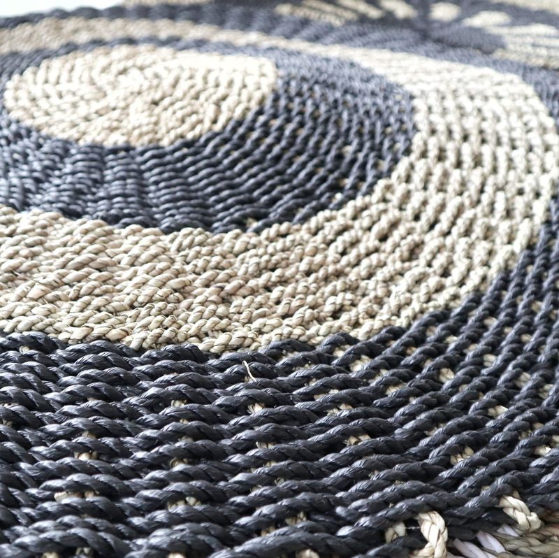 Zeegras Tapijt - Rond - Zwart & Bruin - Dia 1 m