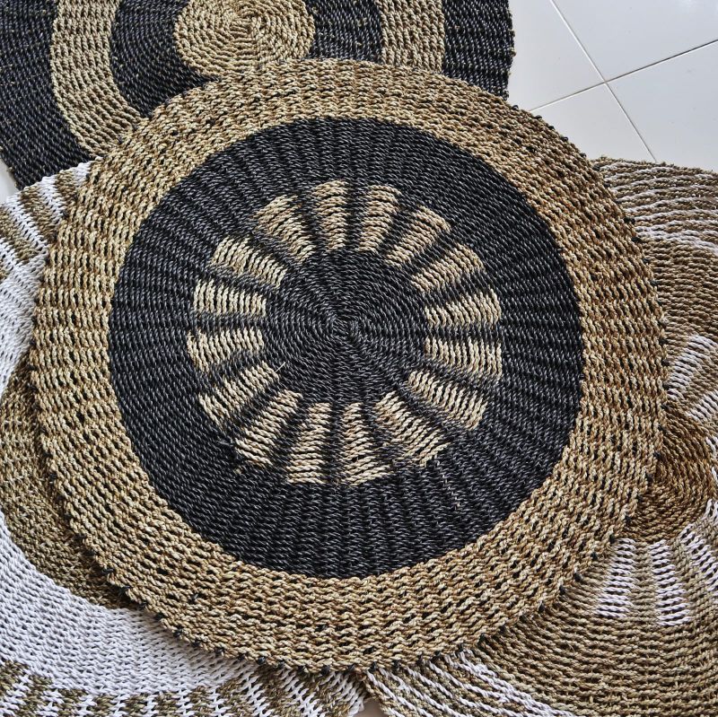 Zeegras Tapijt - Rond - Zwart & Bruin - Dia 1m