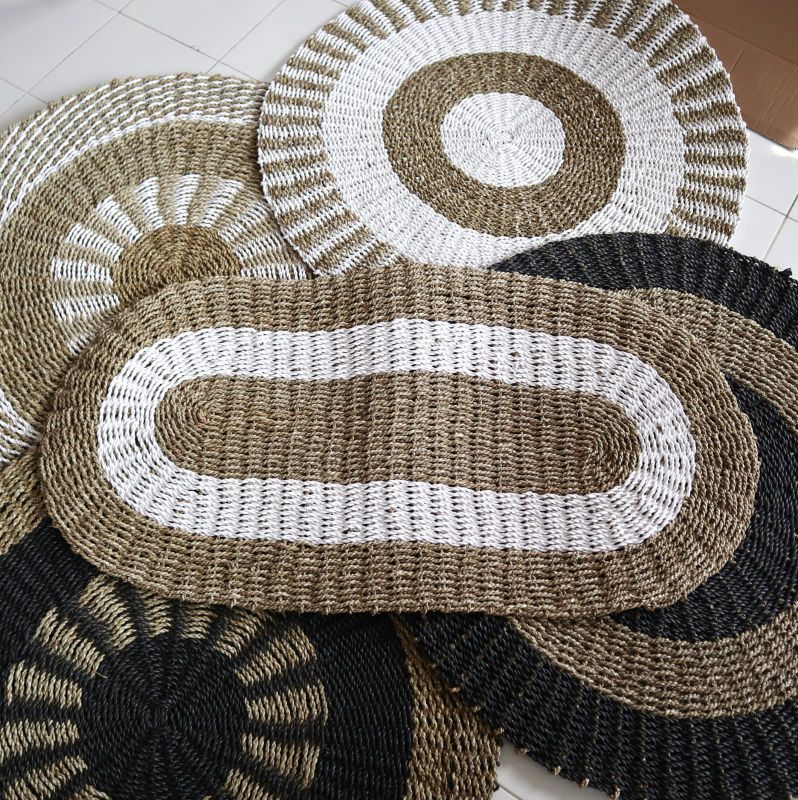 Zeegras Tapijt - Ovaal - Wit & Bruin - 120cm x 60cm