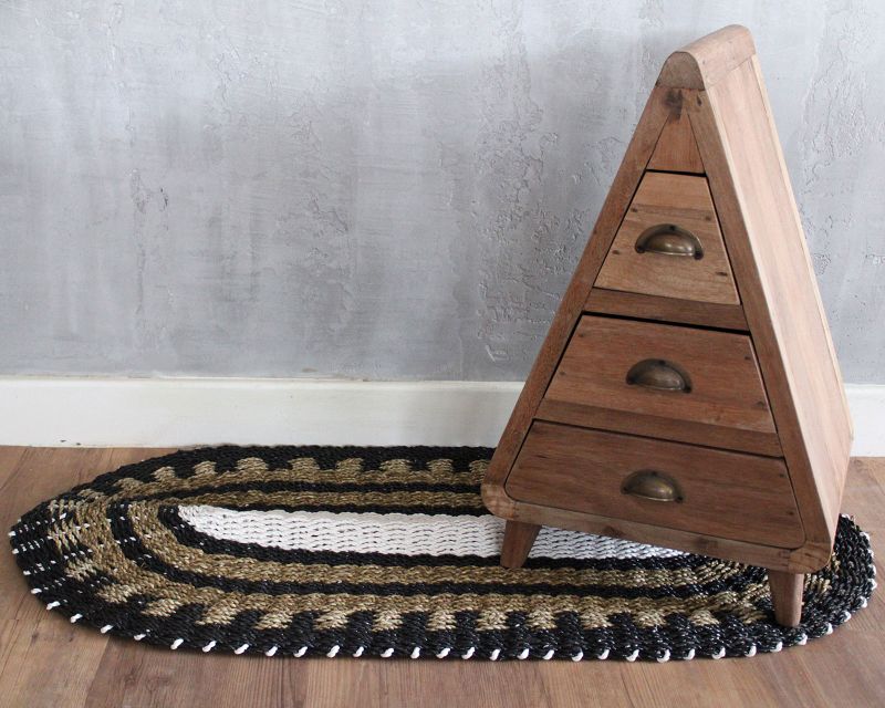 Ovaal Zeegras Zwart, Wit & Tan - Klassiek - 60x120cm