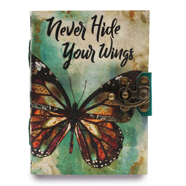 Leren Notitieboekje "Never Hide Your Wings" met Gekartelde Bladzijden