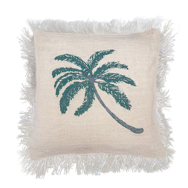 Linnen Kussenhoezen met franjes - 45 x 45cm - Palmboom Print