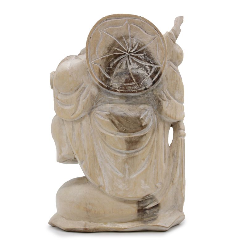 Handgesneden Boeddhabeeld - 30cm Bring Wood - Whitewash