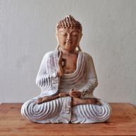 Hand Gesneden Boeddha Beeld - 40cm Teaching Transmission - Whitewash