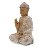 Hand Gesneden Boeddha Beeld - 40cm Teaching Transmission - Whitewash