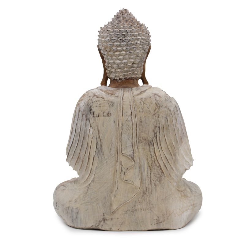 Hand Gesneden Boeddha Beeld - 40cm Teaching Transmission - Whitewash
