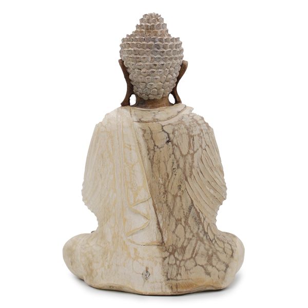 Hand Gesneden Boeddha Beelden - 40cm Welkom - Whitewash