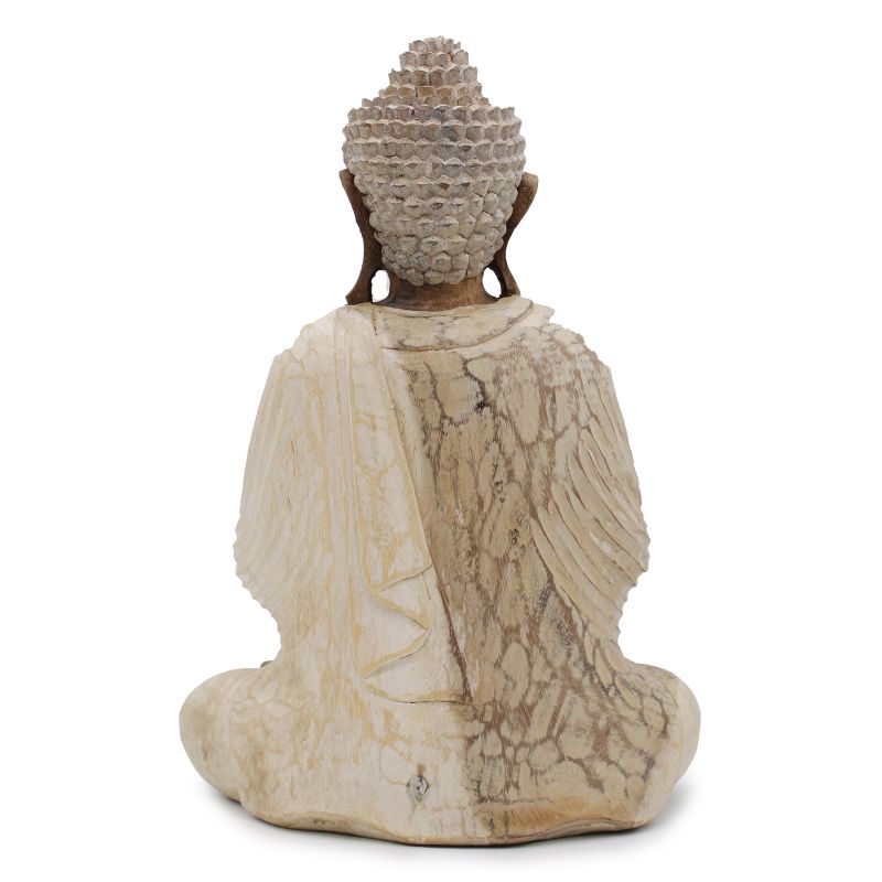 Hand Gesneden Boeddha Beelden - 40cm Welkom - Whitewash