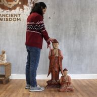 Hand Gesneden Boeddha Beeld - 100cm Welkom - Whitewash