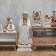 Hand Gesneden Boeddha Beeld - 100cm Welkom - Whitewash
