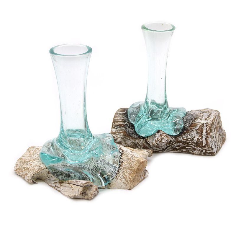 Gesmolten Glas op Whitewashed Stronk - Small - Vaas
