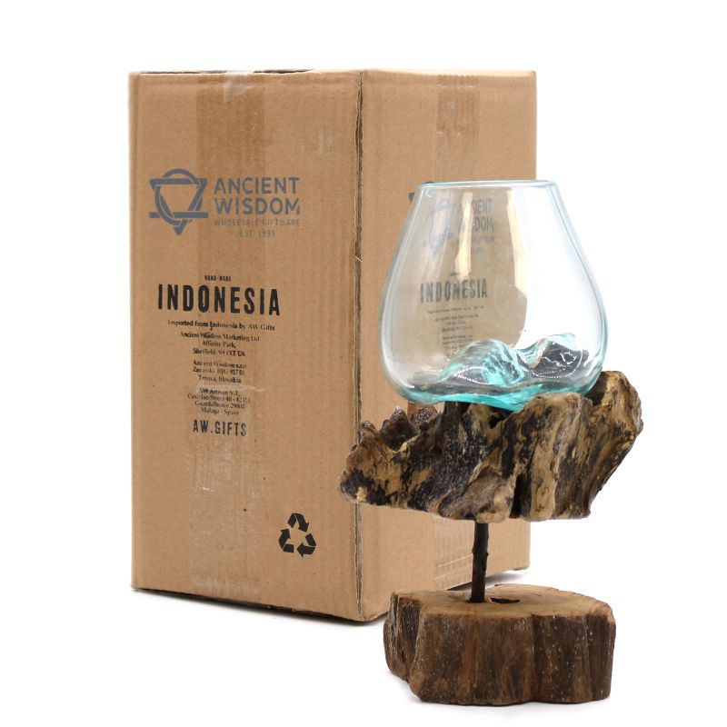 Gesmolten Glas op hout met standaard - Medium Kom