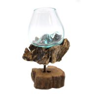 Gesmolten Glas op hout met standaard - Medium Kom