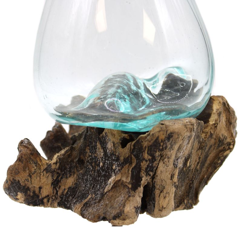 Gesmolten Glas op hout met standaard - Medium Kom