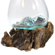 Gesmolten Glas op hout met standaard - Medium Kom