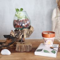 Gesmolten Glas op hout met standaard - Medium Kom