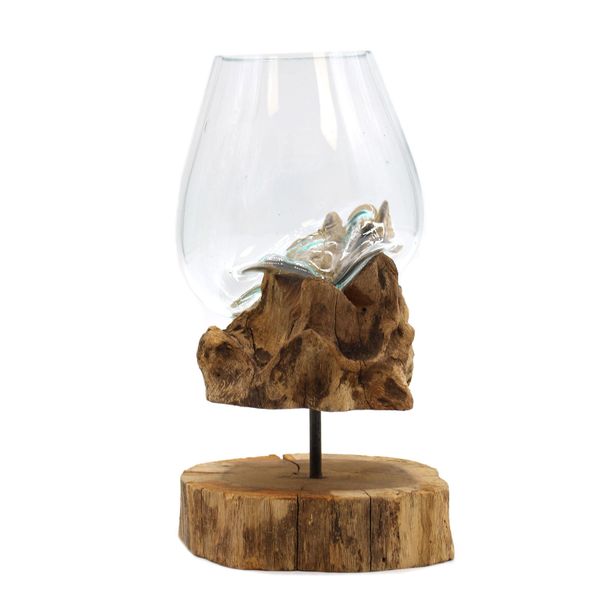 Gesmolten Glas op hout met standaard - Large Bowl