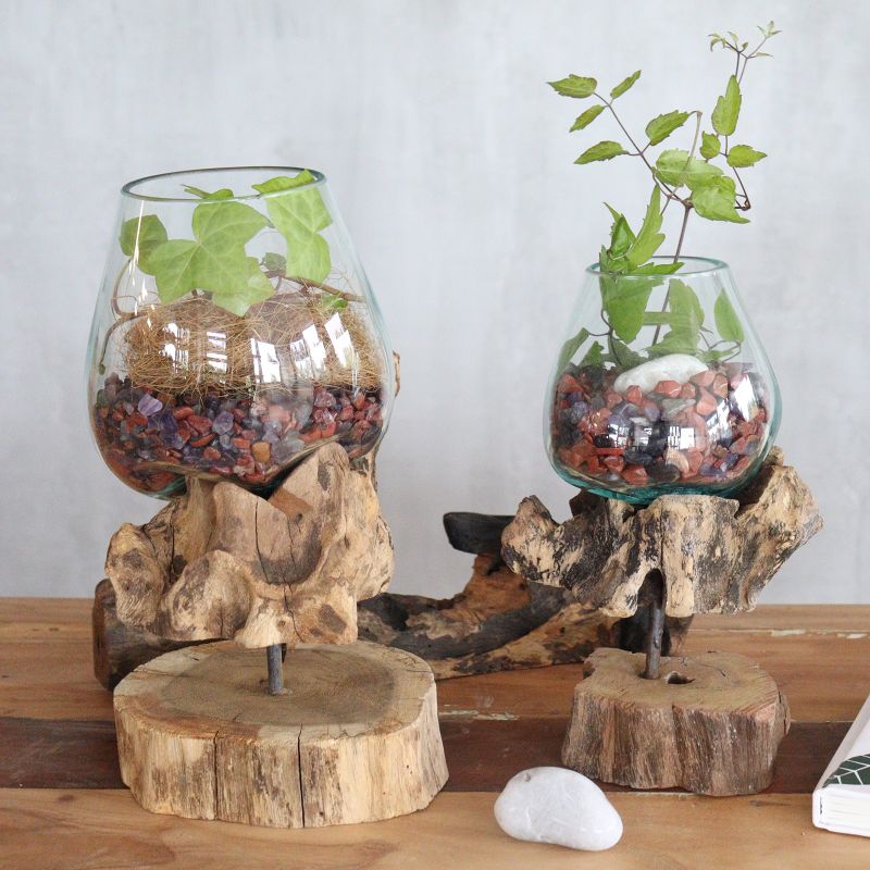 Gesmolten Glas op hout met standaard - Large Bowl