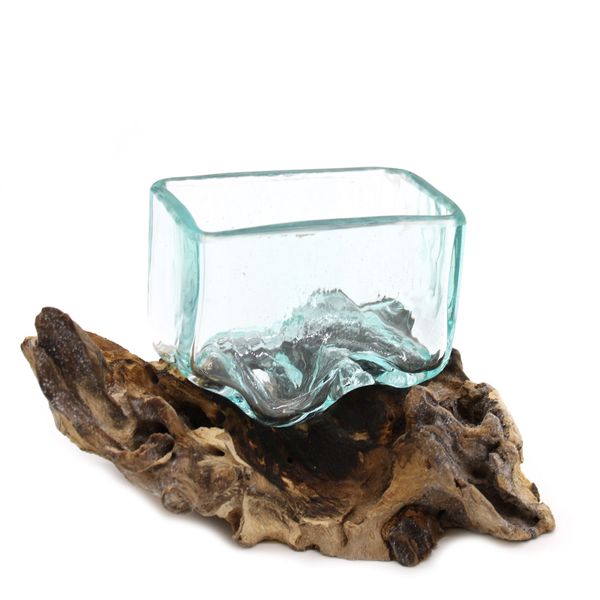 Gesmolten Glas op hout met standaard - Small Kom