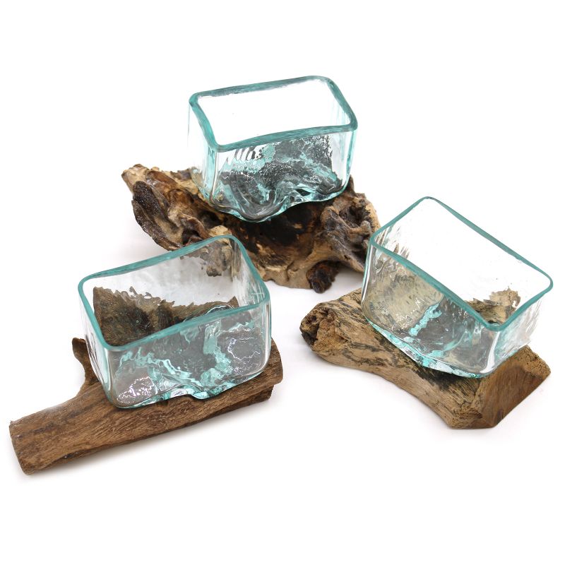 Gesmolten Glas op hout met standaard - Small Kom