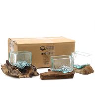 Gesmolten Glas op hout met standaard - Small Kom
