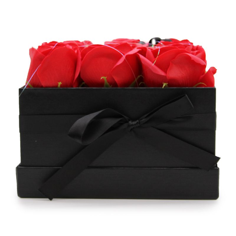 Zeep Bloemen Cadeau Set - 9 Rode Rozen - Vierkant