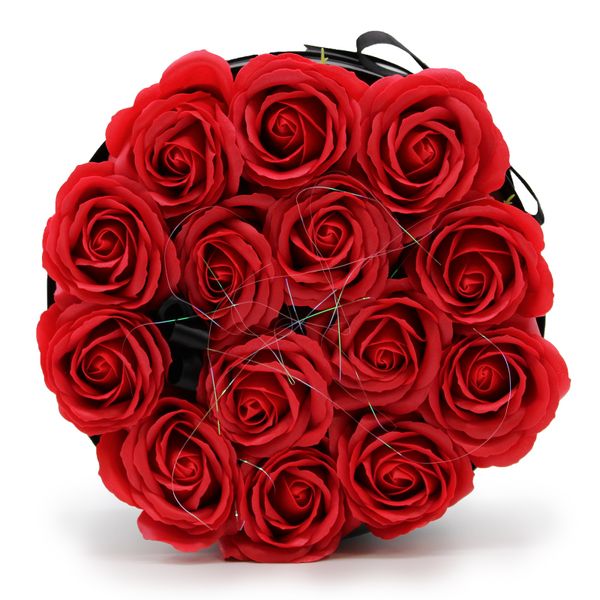 Zeep Bloemen Cadeau Set - 14 Rode Rozen - Rond