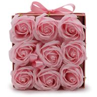 Zeep Bloemen Cadeau Set - 9 Roze Rozen - Vierkant