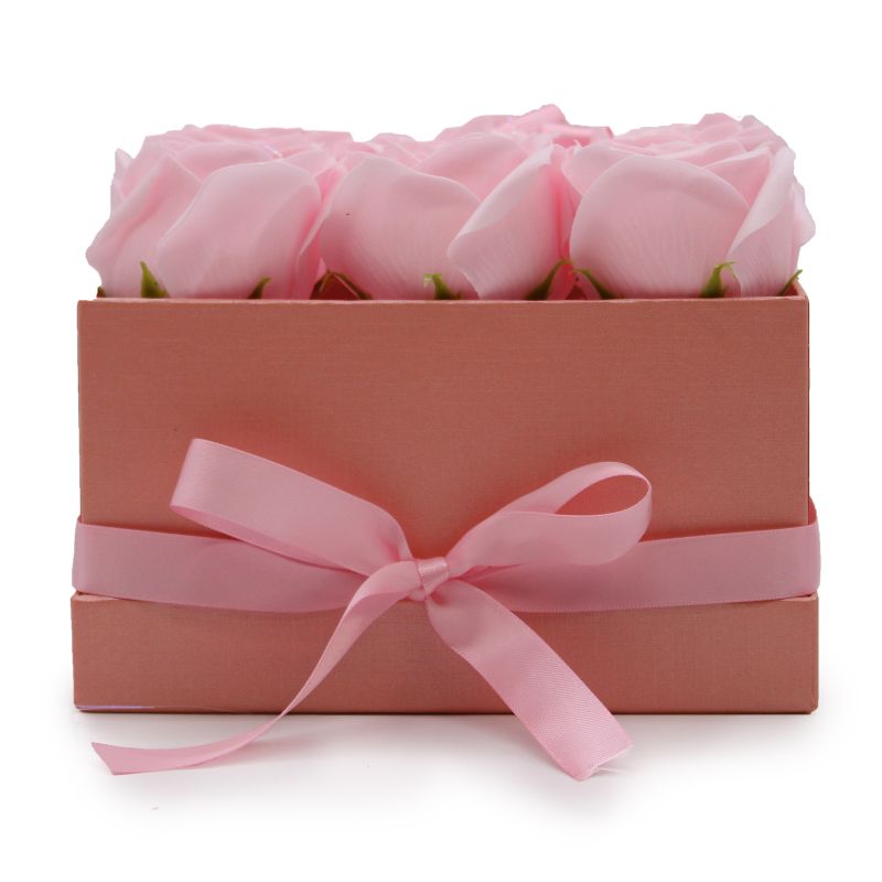 Zeep Bloemen Cadeau Set - 9 Roze Rozen - Vierkant