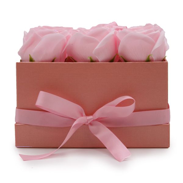 Zeep Bloemen Cadeau Set - 9 Roze Rozen - Vierkant