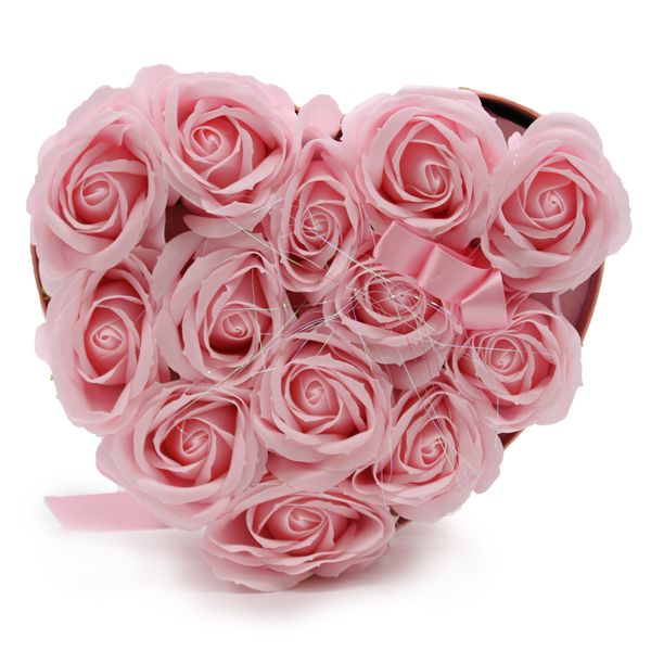 Zeep Bloemen Cadeau Set - 13 Roze Rozen - Hartvorm