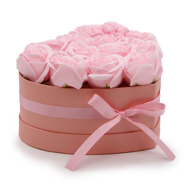 Zeep Bloemen Cadeau Set - 13 Roze Rozen - Hartvorm