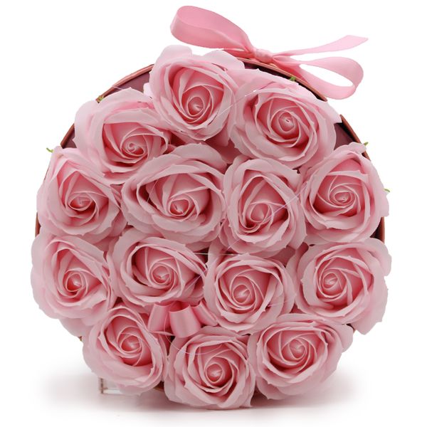 Zeep Bloemen Cadeau Set - 14 Roze Rozen - Rond