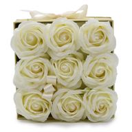 Zeep Bloemen Cadeau Set - 9 Crème Rozen - Vierkant