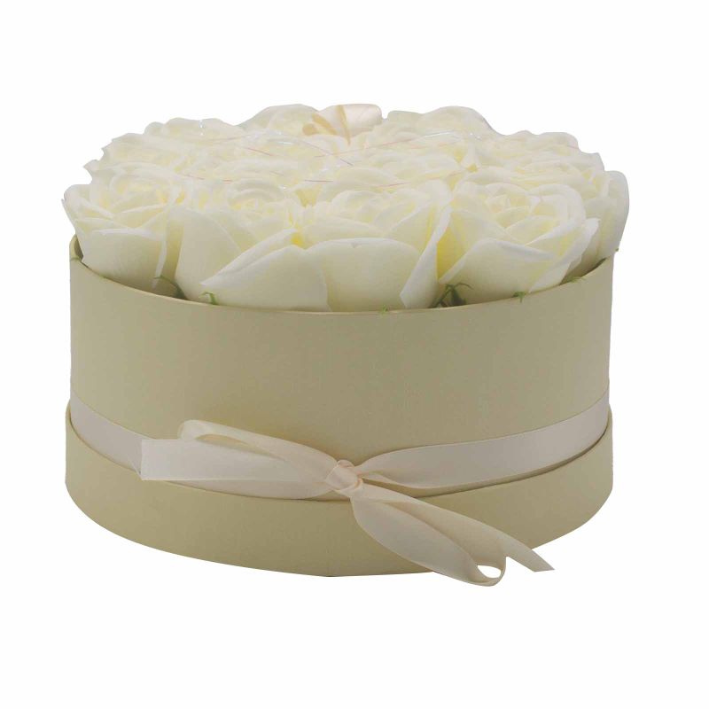 Zeep Bloemen Cadeau Set - 14 Crème Rozen - Rond
