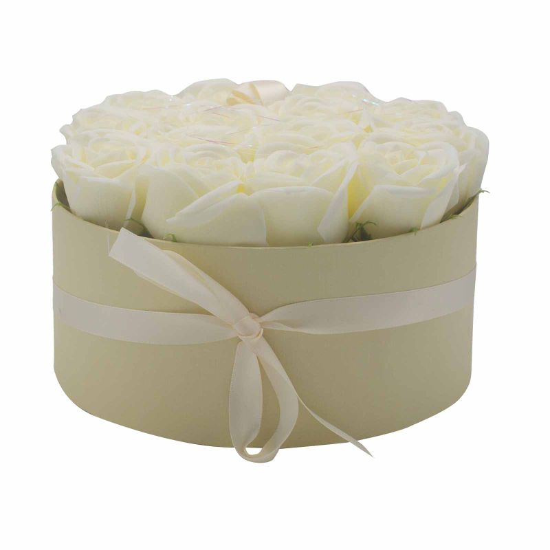Zeep Bloemen Cadeau Set - 14 Crème Rozen - Rond
