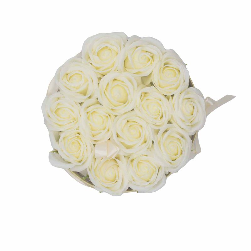 Zeep Bloemen Cadeau Set - 14 Crème Rozen - Rond