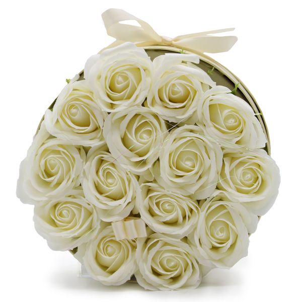 Zeep Bloemen Cadeau Set - 14 Crème Rozen - Rond