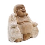 Handgesneden Boeddhabeeld - 30cm Happy - Whitewash