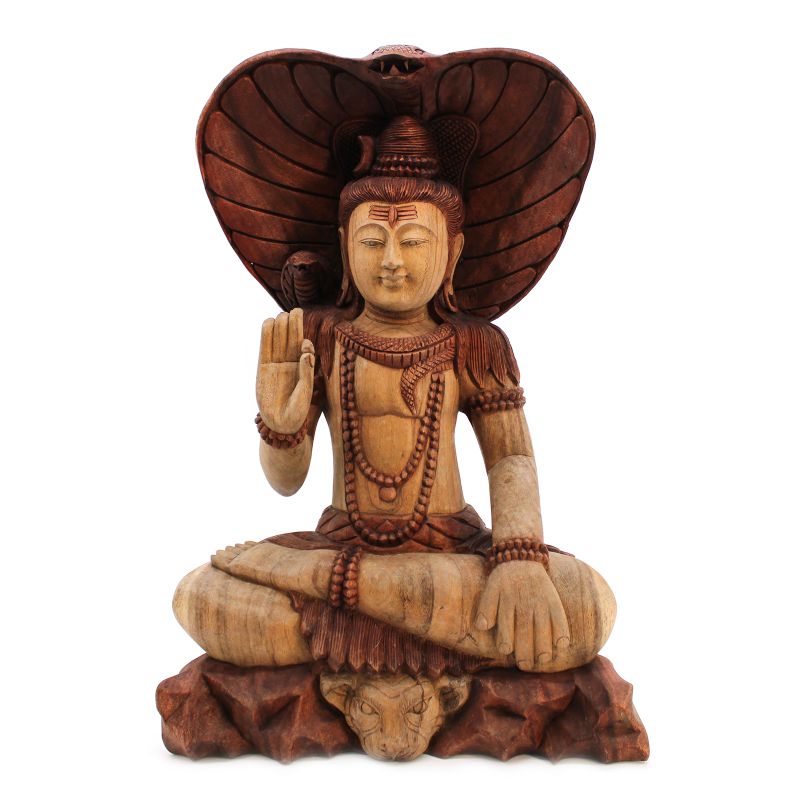 Hand Gesneden Boeddha Beeld -50cm Shiva with Cobra