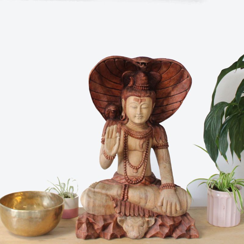 Hand Gesneden Boeddha Beeld -50cm Shiva with Cobra
