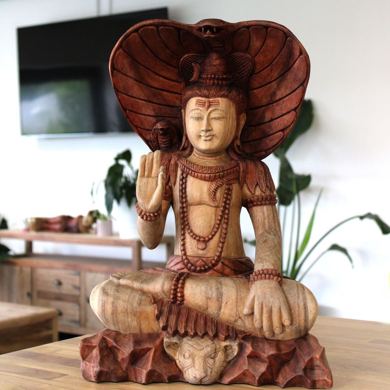 Hand Gesneden Boeddha Beeld -50cm Shiva with Cobra