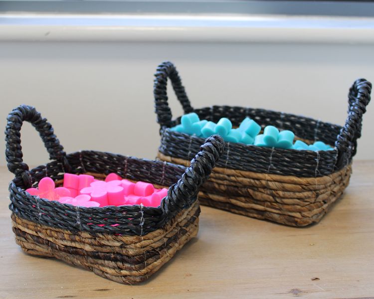 Bananenblad & Hitam Raffia Vierkante Mand - Set van 3