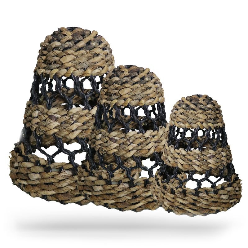 Natuurlijke Bananenblad & Hitam Raffia Lampenkappen - Set van 3