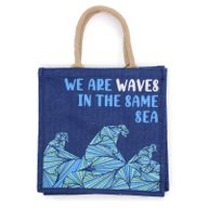 Jute Tas met Print - We are Waves - Grey, Blue and Natural