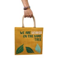 Jute Tas met Print - We are Waves - Grey, Blue and Natural